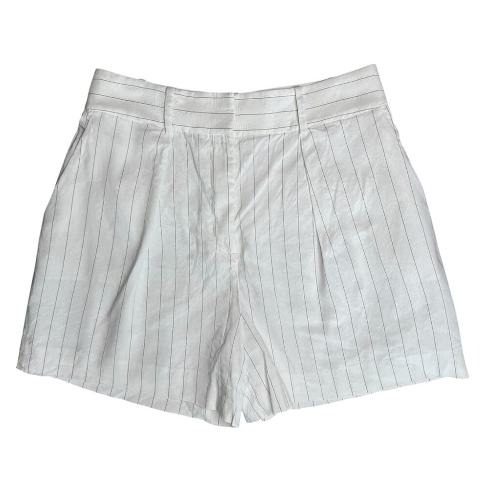 THEORY Women's Ivory Pinstripe Pleated Shorts